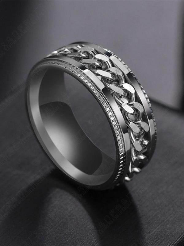1 Piece Unisex Punk Style Chain & Texture Metal Design Ring, Trendy Casual Ring, Fashion Accessories for Daily & Party Decoration 8