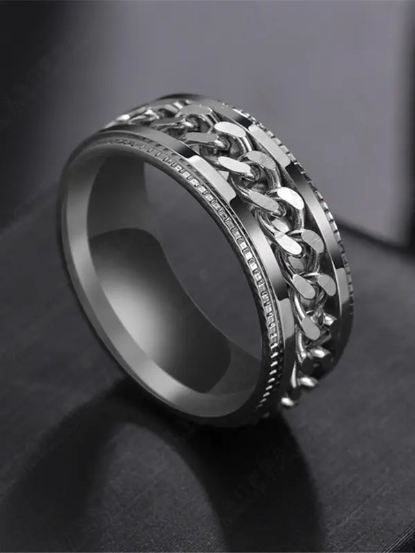1 Piece Unisex Punk Style Chain & Texture Metal Design Ring, Trendy Casual Ring, Fashion Accessories for Daily & Party Decoration 5