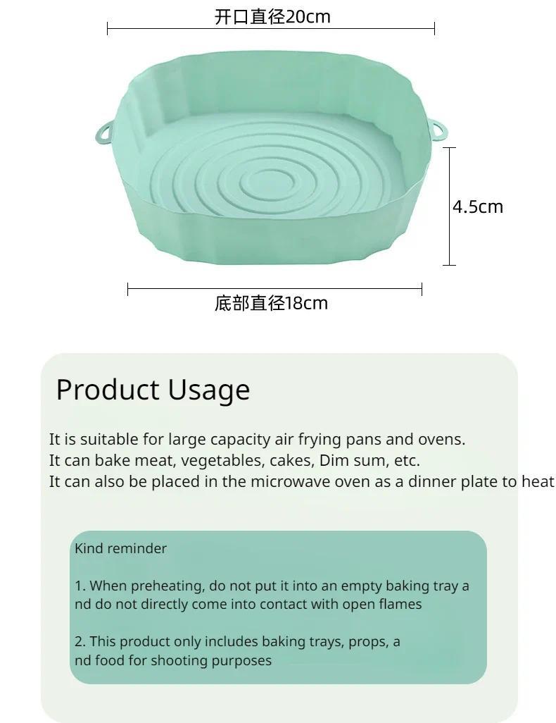 Product Introduction of Air Fryer Pan Silicone Basket Airfryer Oven Baking Silicone Tray Reusable Airfryer Pot Pan Liner Mold Pizza Fried Chicken Tools 16