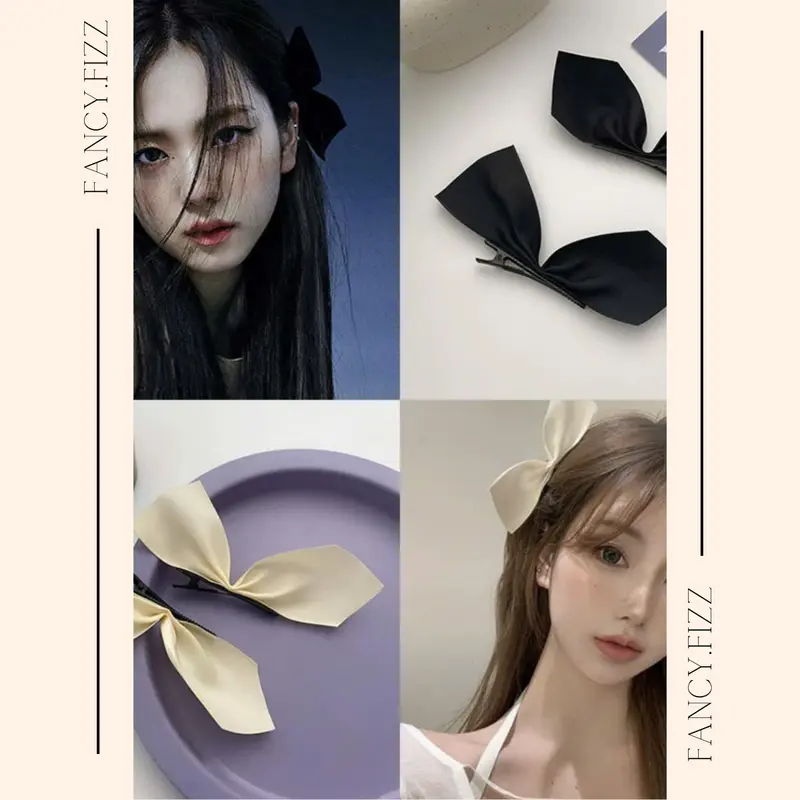 [Set 2 Kẹp] Kẹp tóc hình nơ Xinh Xắn Phong Cách Hàn Quốc Nơ kẹp tóc Fancy fizz - Đen, Đỏ, Trắng - Women, Nữ 0