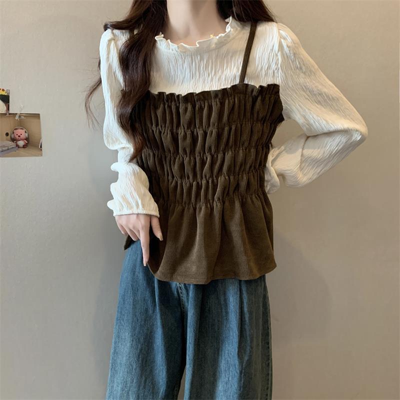 Product Introduction of Áo Sơ Mi Giả Hai Mảnh, Cao Cấp, Phong Cách Pháp, Dành Cho Phụ Nữ, Mùa Xuân Và Mùa Thu, Cô Gái Đầy Đặn, Giấu Eo, Hàng Châu Âu, Áo Sơ Mi ngắn Cho Bé, Áo, Ngoại Cỡ 5