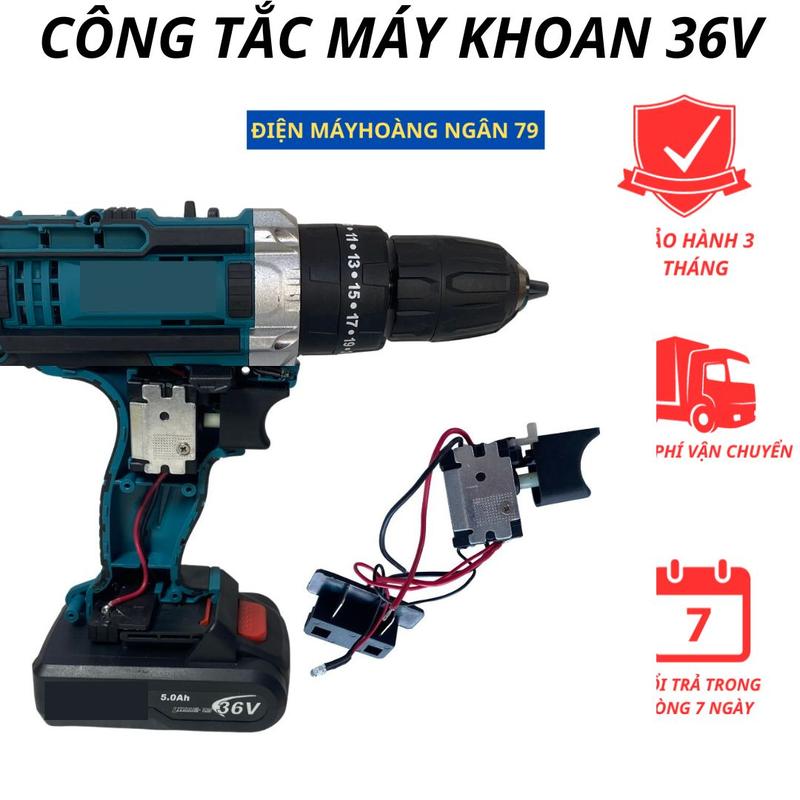 Công tắc máy khoan pin, máy siết bulong có điều tốc có gắn đèn led, dùng cho máy chổi than