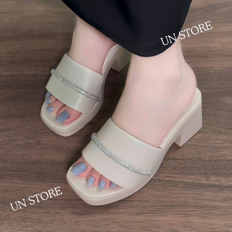Dép đế xuồng 5 phân quai ngang đính dây đá lấp lánh Un Store USD059   Jean Nữ Shoes