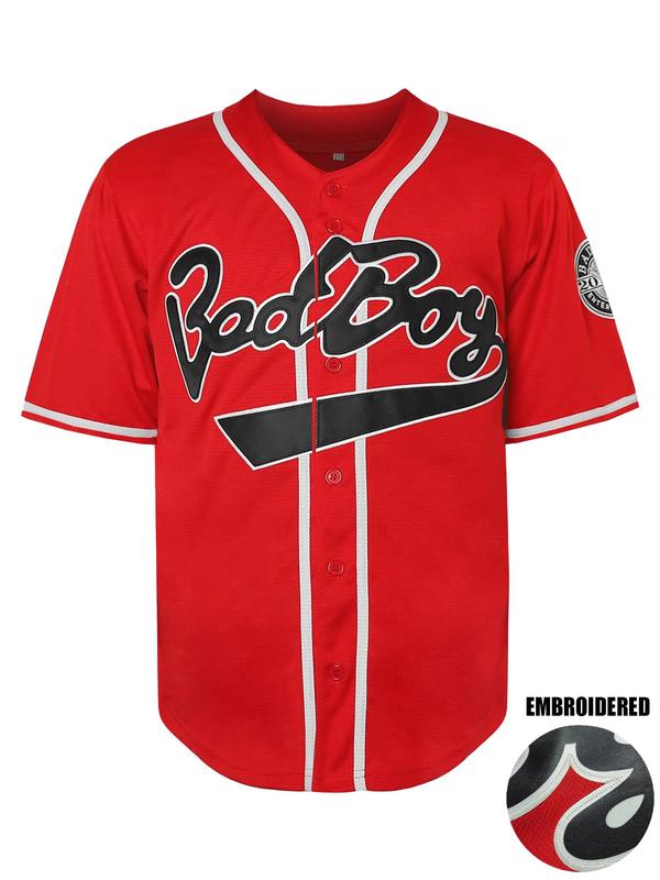 Men's Letter & Figure Embroidery Baseball Jersey, Loose Casual Retro Baseball Top, Streetwear Men's Top for Daily Wear 0