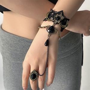 Rantai Tangan Renda Hitam, Gaya Gothic, Mawar Malam Gelap, Aksesori Wanita, Hiasan Tangan Lolita, Mewah dan mewah, Berasa Kecil Skala, Barang Kemas Unik Bangles Bracelets Jewelry Gelang