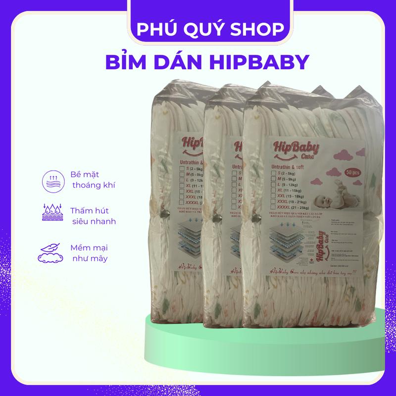 Bỉm dán HipBaby 150 miếng  đủ size S đến XXL hàng mềm mỏng thấm hút 500 ml nước cho bé tả  baby tã