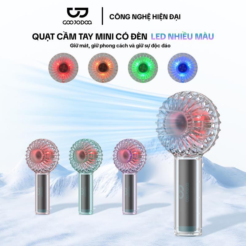 [GOOJODOQ X KOC/KOL] Quạt cầm tay Quạt di động có thể điều chỉnh tốc độ, Quạt sạc USB với đèn LED đầy màu sắc cho ngoài trời, du lịch Phụ Kiện