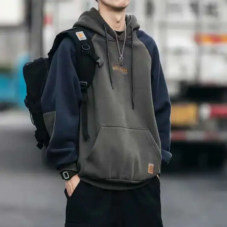 Áo Hoodie Màu Xám, Thương Hiệu Thời Trang Mỹ, Lót Lông Cừu, Áo Len Có Mũ Cho Nam, Phong Cách Thường Ngày Dáng Rộng Vừa Vặn, Áo Mỏng, Hợp Xu hướng, Dễ Phối Đồ, Áo Khoác Menswear Dài Tay