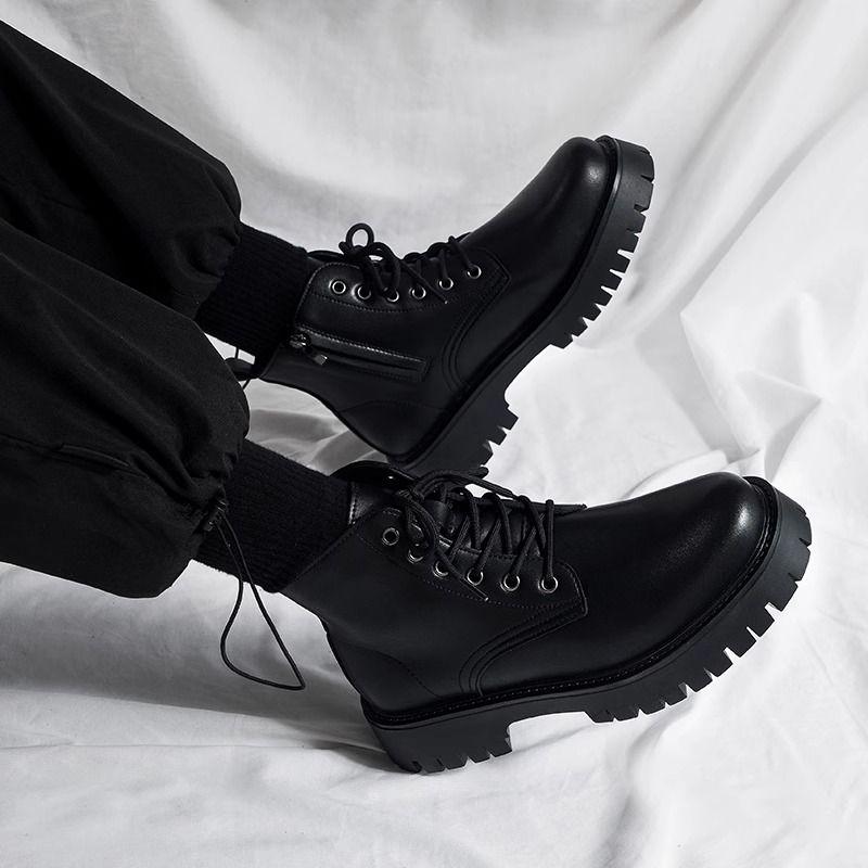 Boot Martin, Dành Cho Nam Giới, Cổ Cao, Phong Cách Anh Quốc, Màu Đen, Thích Hợp Cho Trang Phục Đi Làm, Giày Đi Xe Máy, Tăng Chiều Cao, Bốt Cao Đến Mắt Cá Chân, Khóa Kéo Bên Hông, Mùa Thu, Giày Nam, Chiều Cao Tăng 0