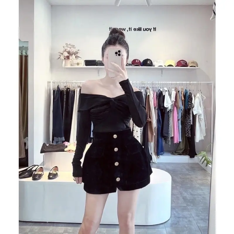 quần short giả váy nhung mịn 4cúc dọc siêu hot quần dạ quần sooc Nữ Women 6