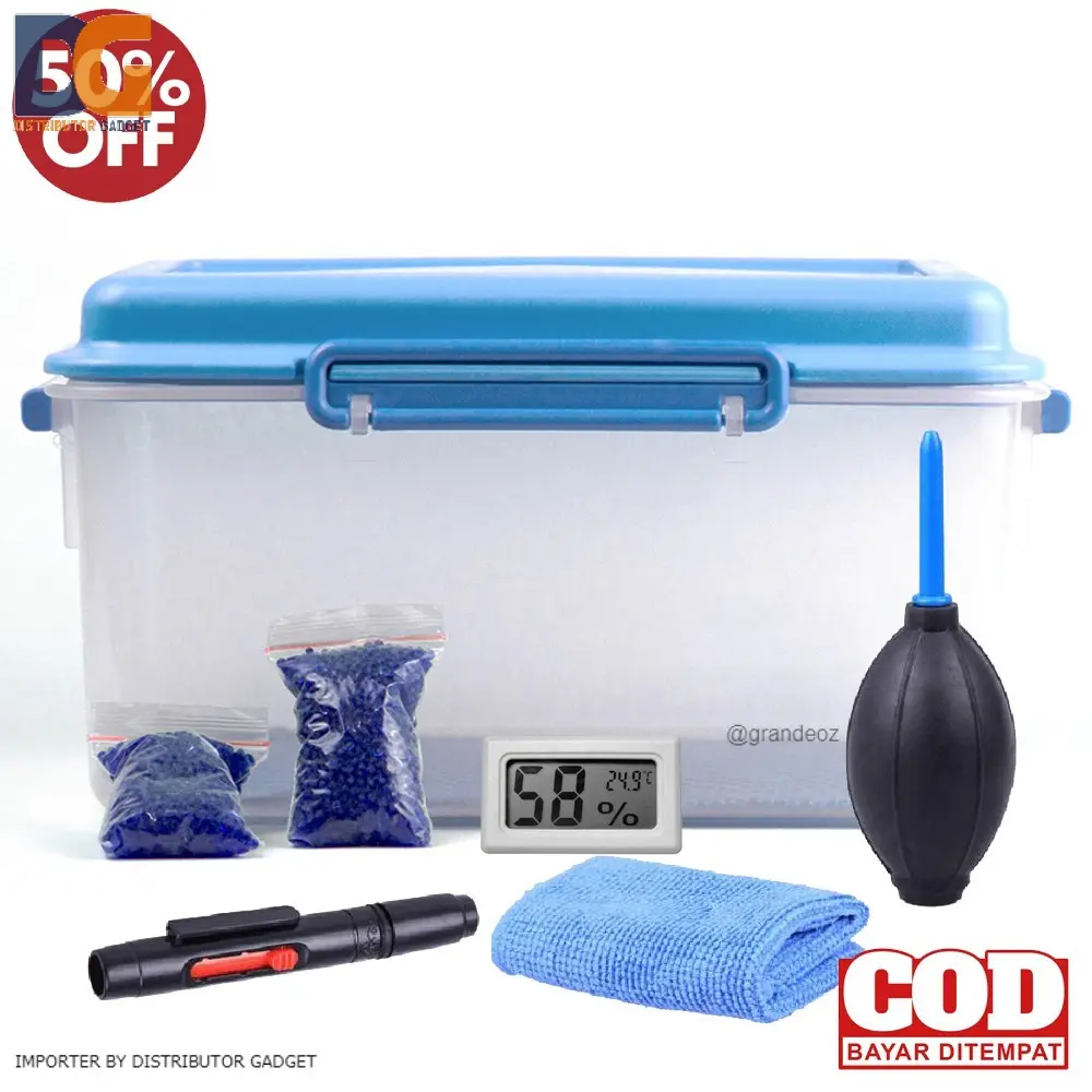 DRY BOX Medium + Cleaning Set Kotak Anti Jamur Kamera Lensa DryBox silica gell Anti Jamur Pembersih Biru Lens