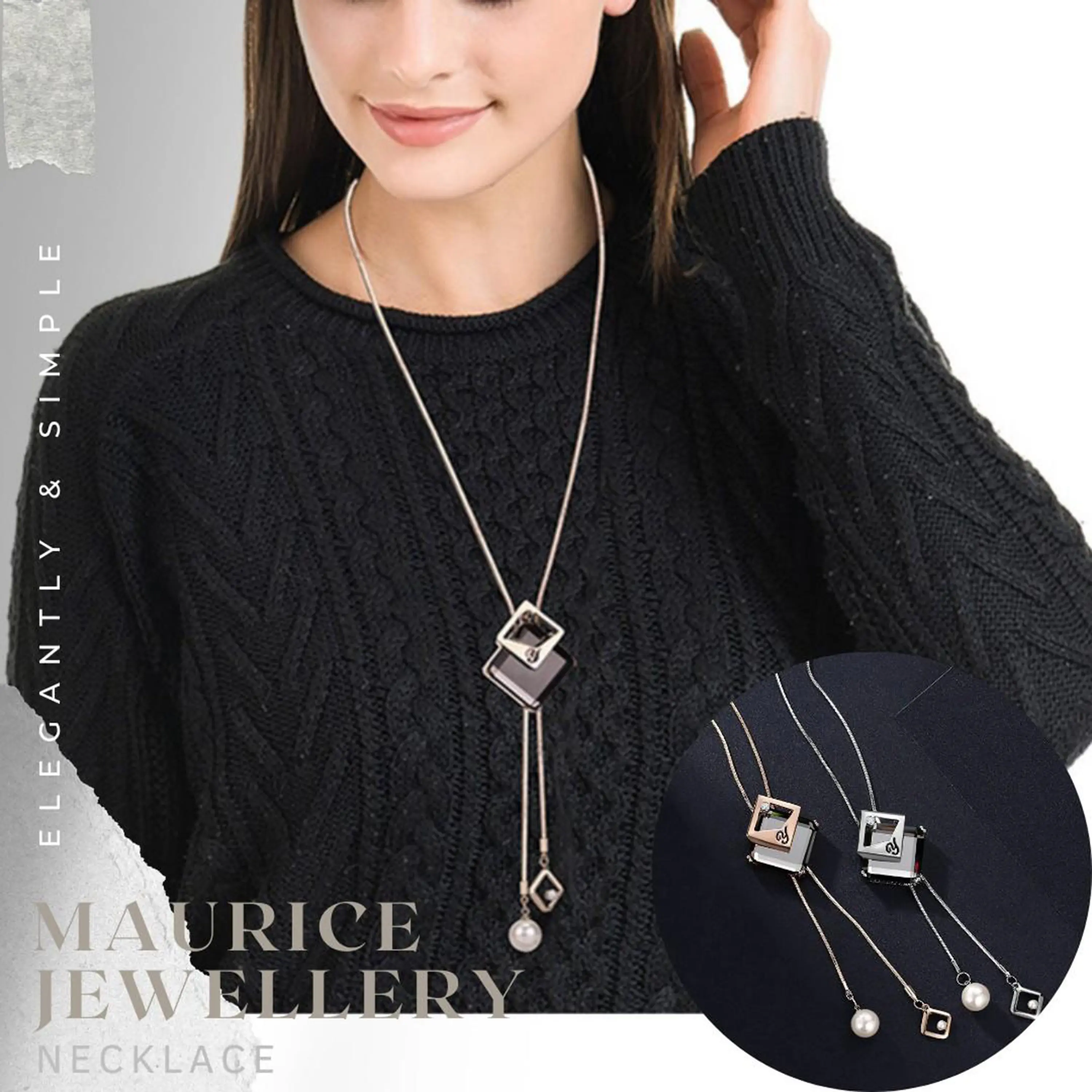 Maurice Jewellery Kalung Wanita Aksesoris Wanita Hijab Liontin Geometri Dua Layer MJKL52 Pearl Pendant