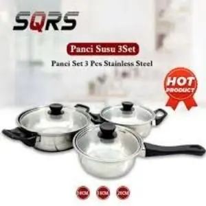 ACEH.UMI 3N Panci Set stainlees SQRS 3 Ukuran Tutup Kaca Non Box