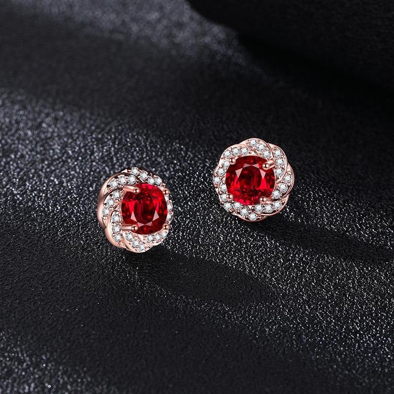 Product Introduction of Live Hot Sale Ruby Diamond Jewelry Suit Flower Design Ring Pigeon Blood Red Tourmaline Ear Stud Pendant Necklace 5