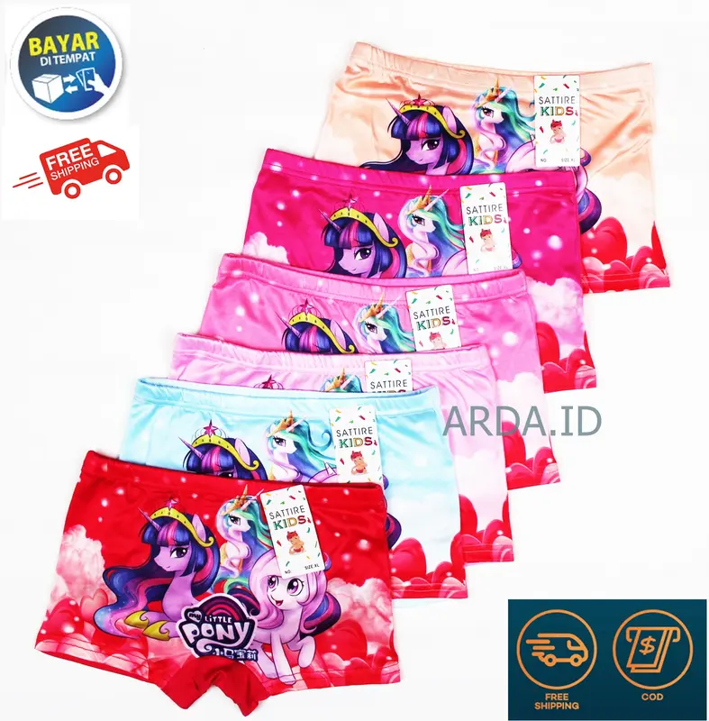 1 LUSIN | Celana Dalam BOXER anak Perempuan SATTIRE KIDS Motif PONY / CD Dalaman BALITA / SHORT anak Cewek IMPORT Fashion 0