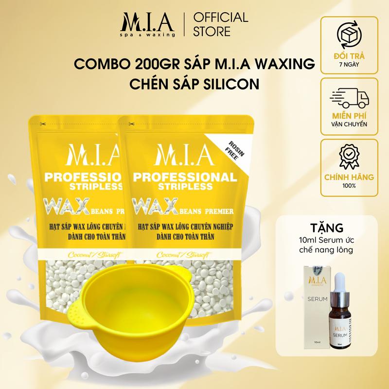 [Tặng serum nhài + chén nấu sáp] Combo 200gr sáp wax lông MIA WAXING tặng chén nấu và tặng 10ml serum nhài wax nách, tay chân