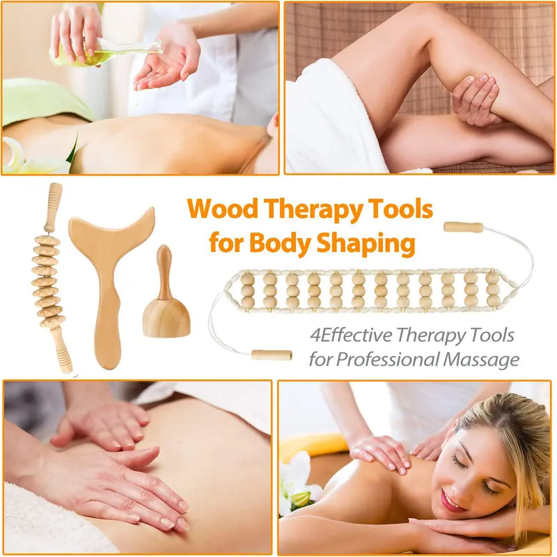 4-in-1 Wooden Massage Tool Set, 4 Counts/set Manual Massage Tool for Muscle, Body Sculpting Tools for Home & Spa 2
