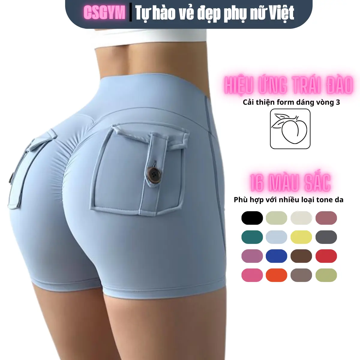 Quần short thể thao túi hộp tập gym Sport  nữ cạp cao SK924 CSGYM, viền chun V, ôm sát, thoáng khí, mềm mịn, không bục chỉ, không rão, co giãn 4 chiều, thoải mái, nhiều màu sắc Quần Ngố