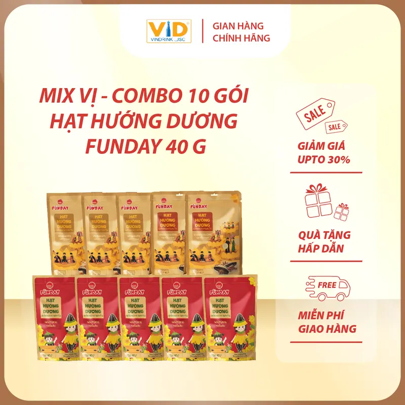 Combo 10 gói Hướng Dương Funday Nguyên Vị/Caramen Loại 40g, 100g, 300g 0