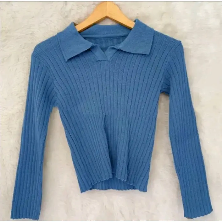 baju polo wanita/atasan rajut wanita longsleve Polos Panjang Soft Top Sweater cardigan  korea Knitwear Outer Crop Kardigan 5