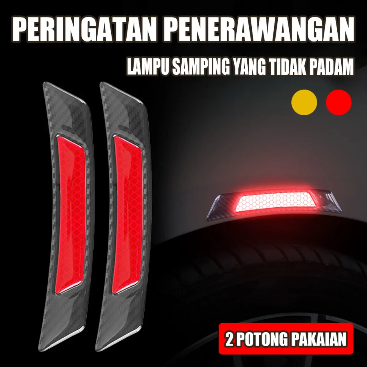 2 Pcs Stiker Reflektor Mobil untuk Fender Roda – Reflektor Timbul Bahan Karet, Marker Samping Bumper, Aksesoris Mobil Car Kendaraan