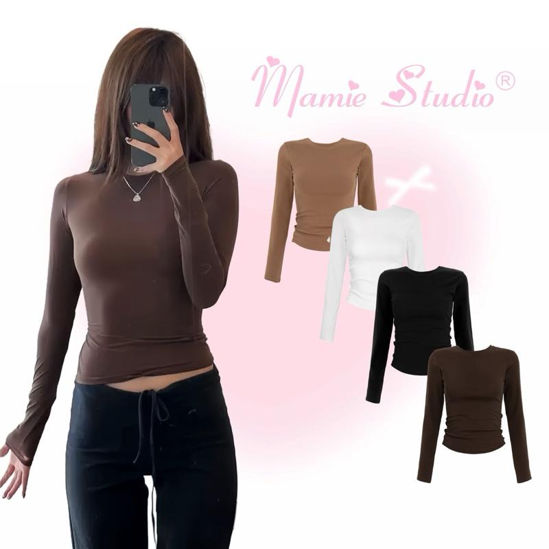 Mamie Studio - Áo tay dài trơn giữ nhiệt, thun cotton form body thời trang nữ.