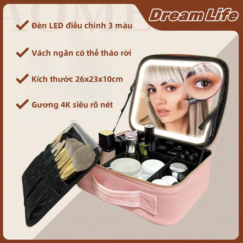 cốp đựng mỹ phẩm xách tay Có Gương Và Đèn LED cá nhân Túi mỹ phẩm du lịch cốp makeup