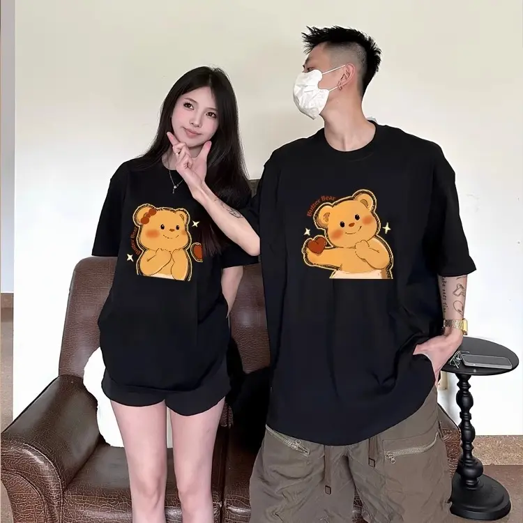Exclusive women's T-shirt series: Korean style loose design butter teddy bear short sleeved T-shirt and couple outfit - women's oversized casual T-shirt