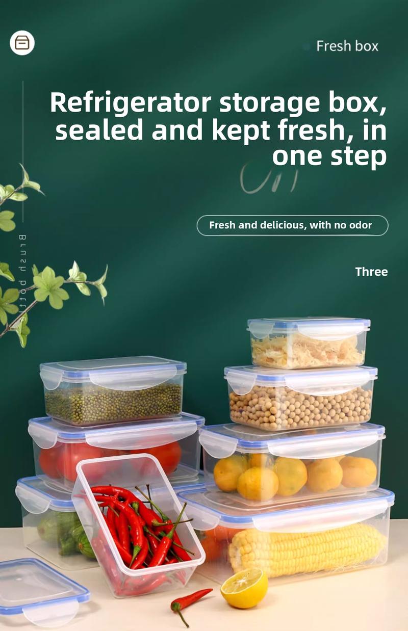 Product Introduction of Kitchen refrigerator rectangular thick fresh-keeping box lid sealed microwave oven heating lunch box vegetable and fruit storage box 0