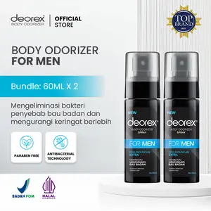 [Bundling 2pcs] Deorex Body Odorizer For Men Spray 60ml Pengganti Deodorant Antiperspirant Pria Solusi Bau Badan dan Keringat Berlebih