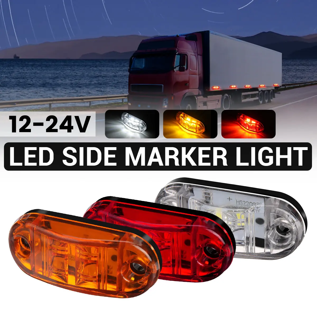 12V 24V Side Marker Light Indicator 2LED Width Lamp For Truck Van Trailers Boats