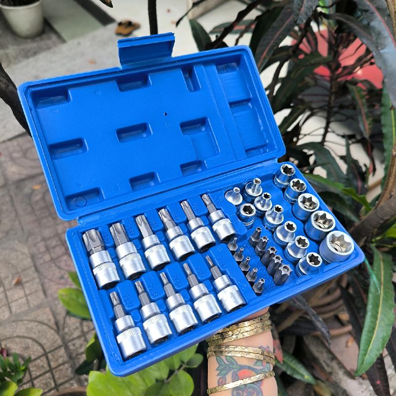 Bộ khẩu E và típ hoa thị 34 chi tiết 2 trong 1 đầu vặn 3/8