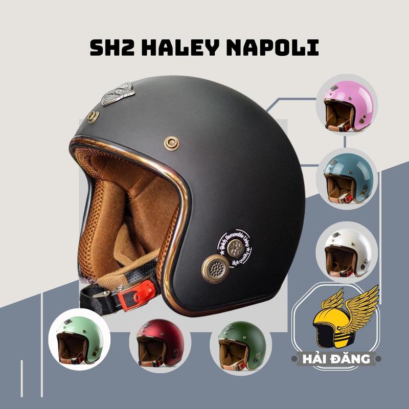 Mũ bảo hiểm 3/4 đầu Napoli SH2 Size 55-58cm viền đồng - Bảo hành 12 tháng