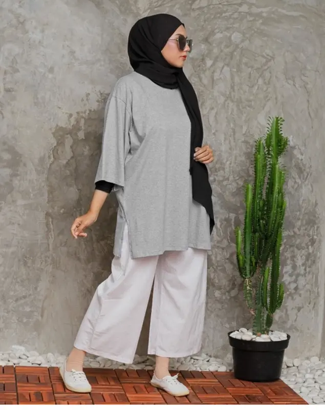 Atasan Kaos Oversize Basic Polos Ld 130cm Baju Kaos Wanita Panjang Top Hijab Jumbo 6