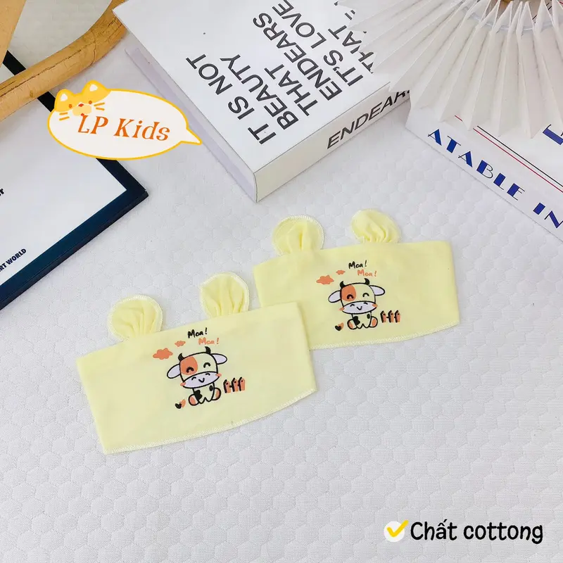 Combo 3/5 Che Thóp Cho Bé Sơ Sinh Cotton Tai Thỏ Họa Tiết Dễ Thương CT01 4