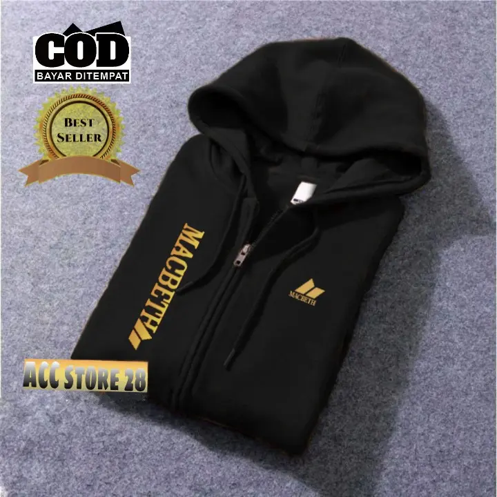 Terlaris!!! Jaket Resleting Text Gold Macbeth Kirka Sweater Distro Terbaru Hoodie Termurah Pria Wanita Kekinian 0