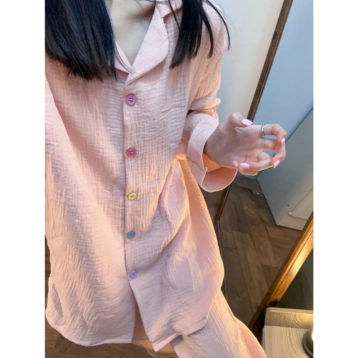 Bộ Đồ Ngủ Có Cúc Cầu Vồng, Dành Cho Nữ, Hàng Mới Về Mùa Xuân Và Mùa Thu, Quần Dài Tay, Phong Cách Nhật Bản Ins, Đơn Giản, Thích Hợp Cho Học Sinh, Bộ Đồ Mặc Nhà, Có Thể Mặc Ngoài Trời Women Áo Top Pants