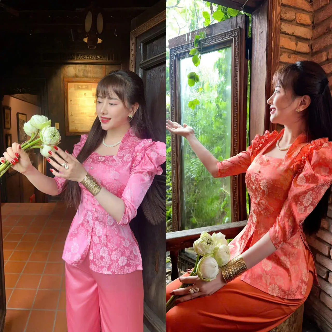SÉT ÁO KÈM QUẦN BÀ BA CỔ NỮ HOÀNG BÈO VAI TAY LỠ CHẤT VẢI GẤM TƠ TẰM 2 DA VÀ QUẦN LỤA MANGO ĐỦ SIZE TỪ 40-72KG Top Women Kem
