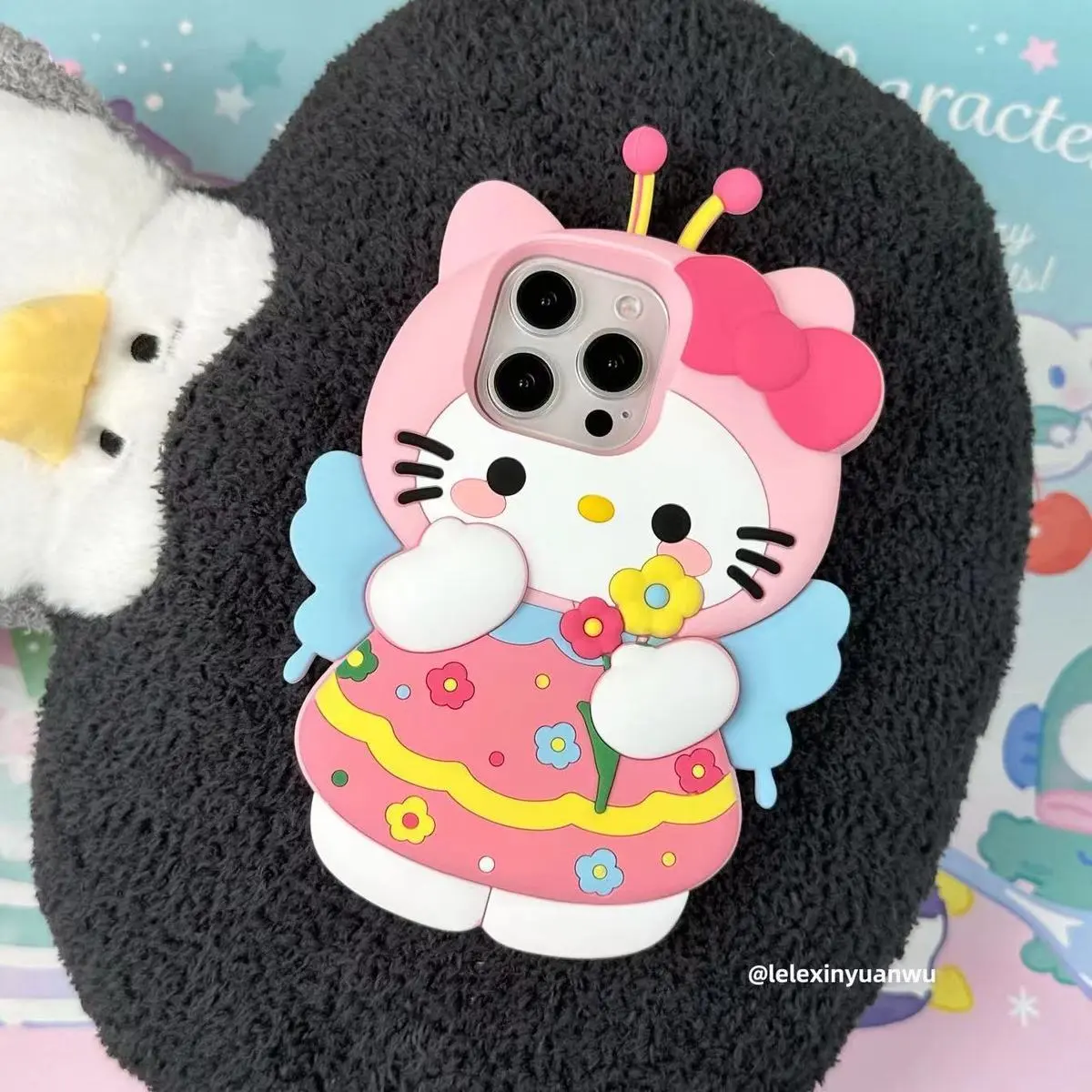 Ốp Điện Thoại Hello Kitty, Ốp Điện Thoại Silicon Mềm, Dành Cho iPhone 15 Pro Max, iPhone 14, 13, 12, 11, Ong Hồng 3D XR, Chống Rơi, Thích Hợp Cho 14plus15plus, KT Cat, Thiết Kế