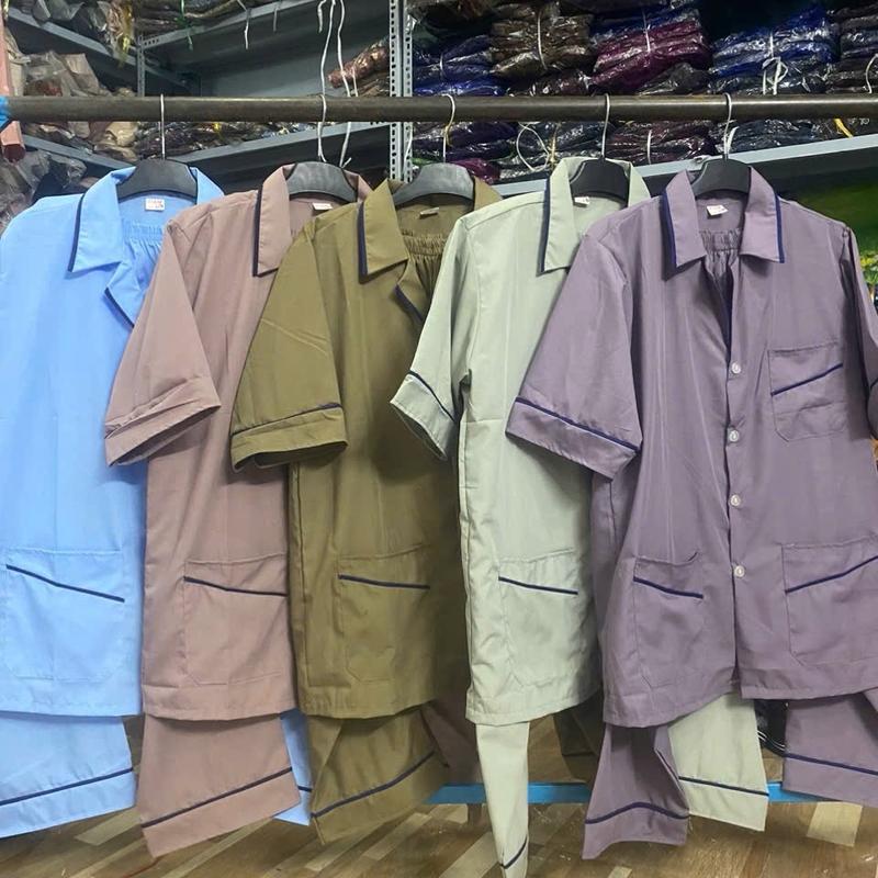 Tây ngắn màu Bộ Pijama Nam Trung Niên Họa Tiết 1 Màu Tây Ngắn Quần Dài