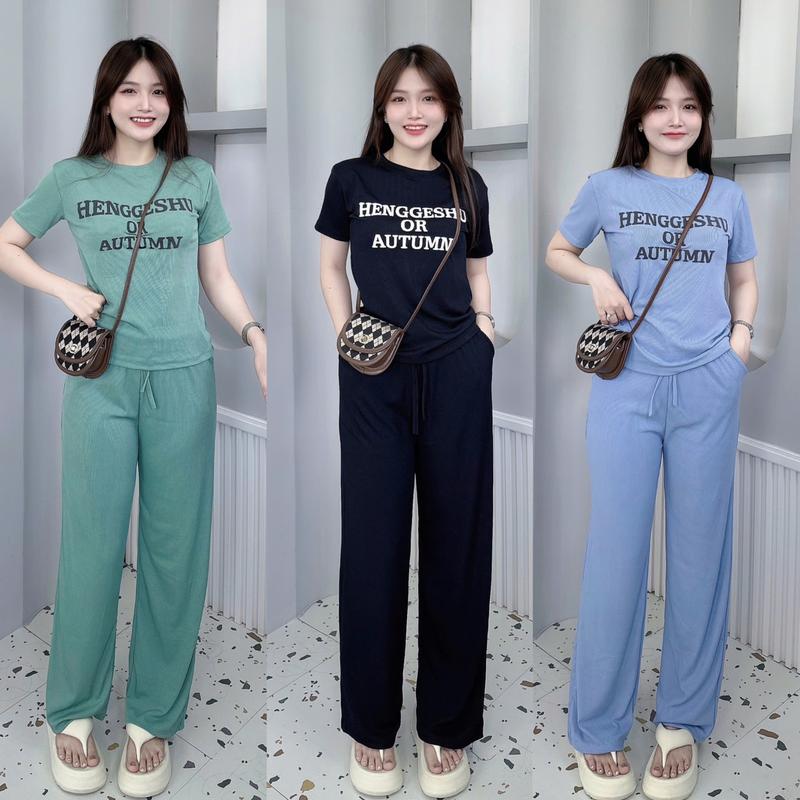 Product Introduction of Bộ Nữ Tăm Lạnh Quần Suông + Áo Tay Ngắn Cổ Tròn Phối Chữ Bigsize 45-75kg Women Top 16