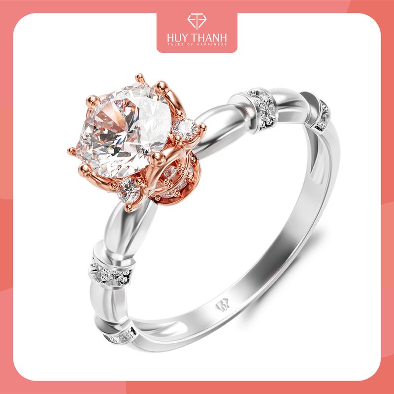 HuyThanhJewelry NDINO282 Nhẫn cầu hôn vàng trắng 14K Ghép vàng hồng trẻ trung gắn Đá Cz 0