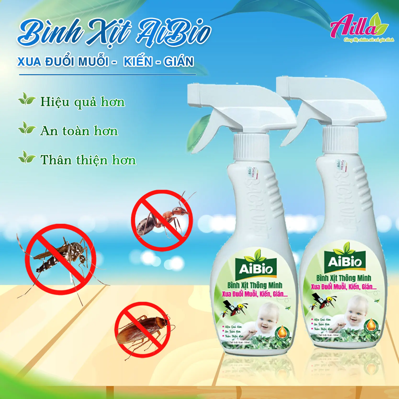 01 Bình Xịt Thông Minh AiBio Xua Đuổi Muỗi, Kiến, Gián,... Hiệu Quả Nhanh, An Toàn Cho Cả Người Và Vật Nuôi