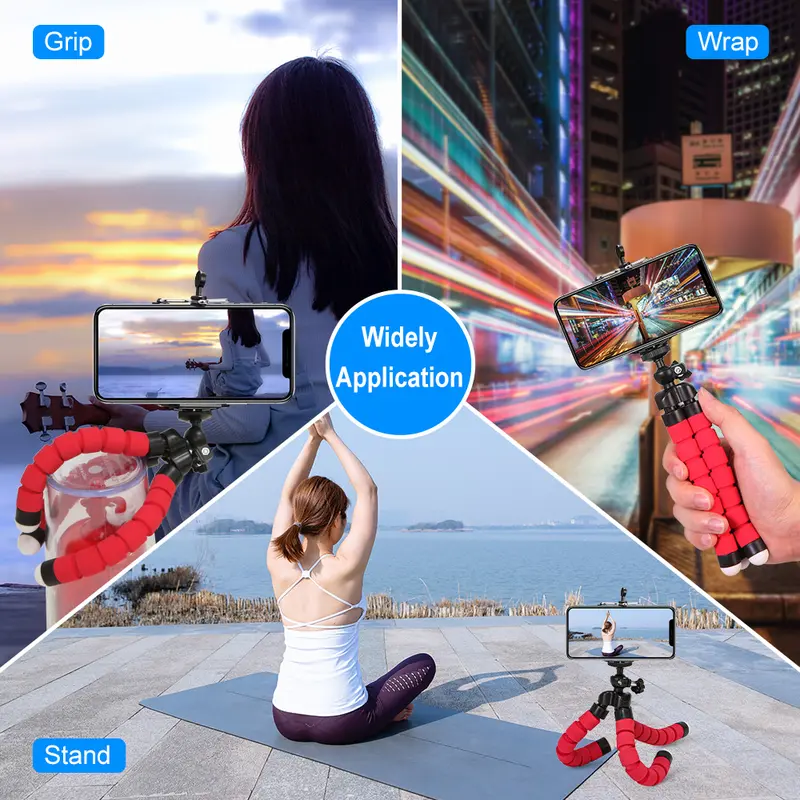 Chân Máy Ảnh Mini, Tripod Linh Hoạt, Thiết Kế Bạch Tuộc Bọt Biển, Có Thể Điều Chỉnh, Thích Hợp Cho Điện Thoại, Có Giá Đỡ Kẹp Selfie Kem 3