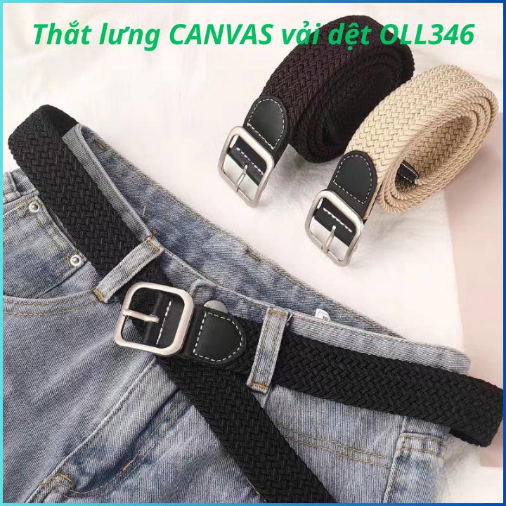 Thắt lưng vải dệt co giãn không lỗ dành cho cả nam và nữ, dây nịt nylon thoáng khí khóa vuông thiết kế Hàn Quốc OLL346