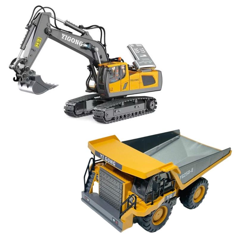 Combo Xe Máy Xúc, Xe Ben Có Gầu Kim Loại, Thùng Kim Loại, Xe Công Trình Pin Sạc, Xe Điều Khiển Từ Xa Cho Bé