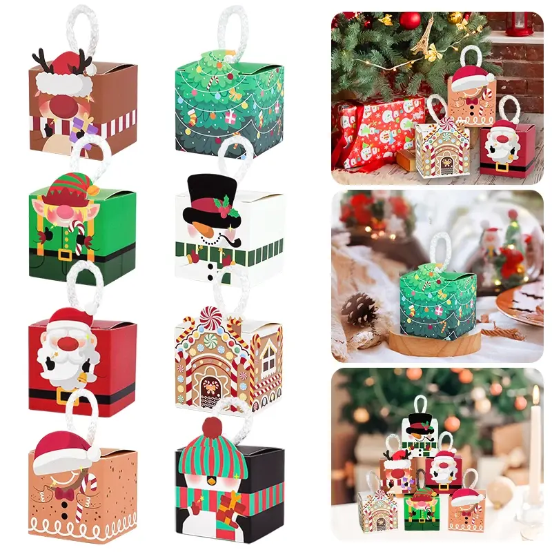 10/20Pcs Christmas Gift Packing Box Cartoon Santa Claus Xmas Tree Candy Cookie Boxes Bags Children Favors Navidad New Year 2025 bouquet