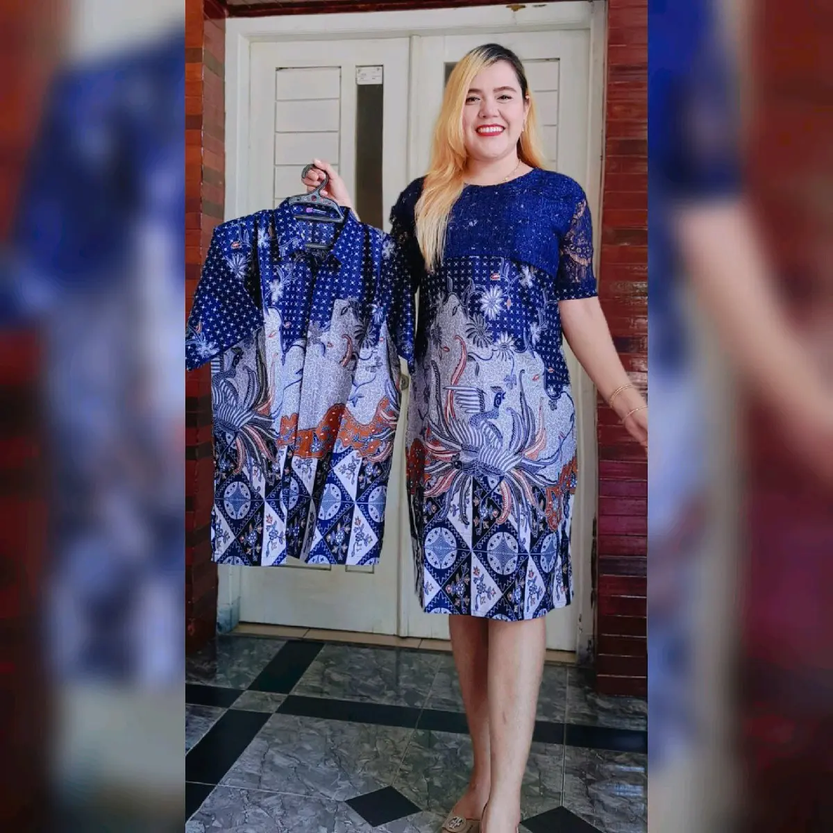 COUPLE DRESS BATIK AYAM NAVI Katun Wanita Baju Seragam Pasangan
