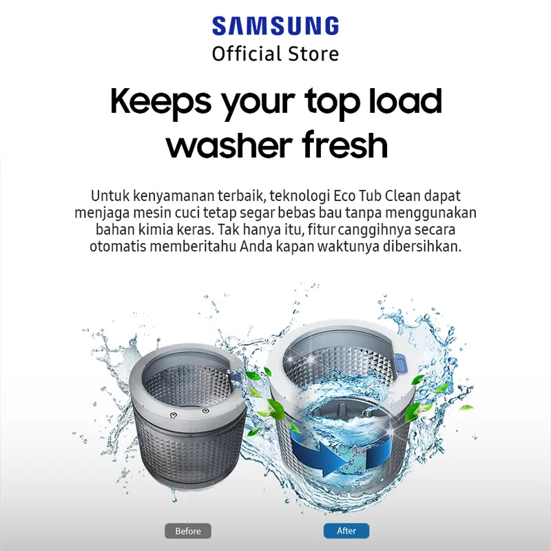 Samsung Mesin Cuci 9kg WA90 Top Load dengan Wobble Technology - WA90H4200SG/SE 7