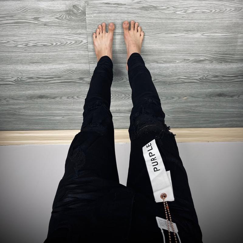 Quần Jean Pu Pồ 12 Đen Rách Gối Nhiều 4 Cúc Chuẩn Loại 1(Túi Vải+Cúc Đồng+Tag Lụa+Mác Thêu)